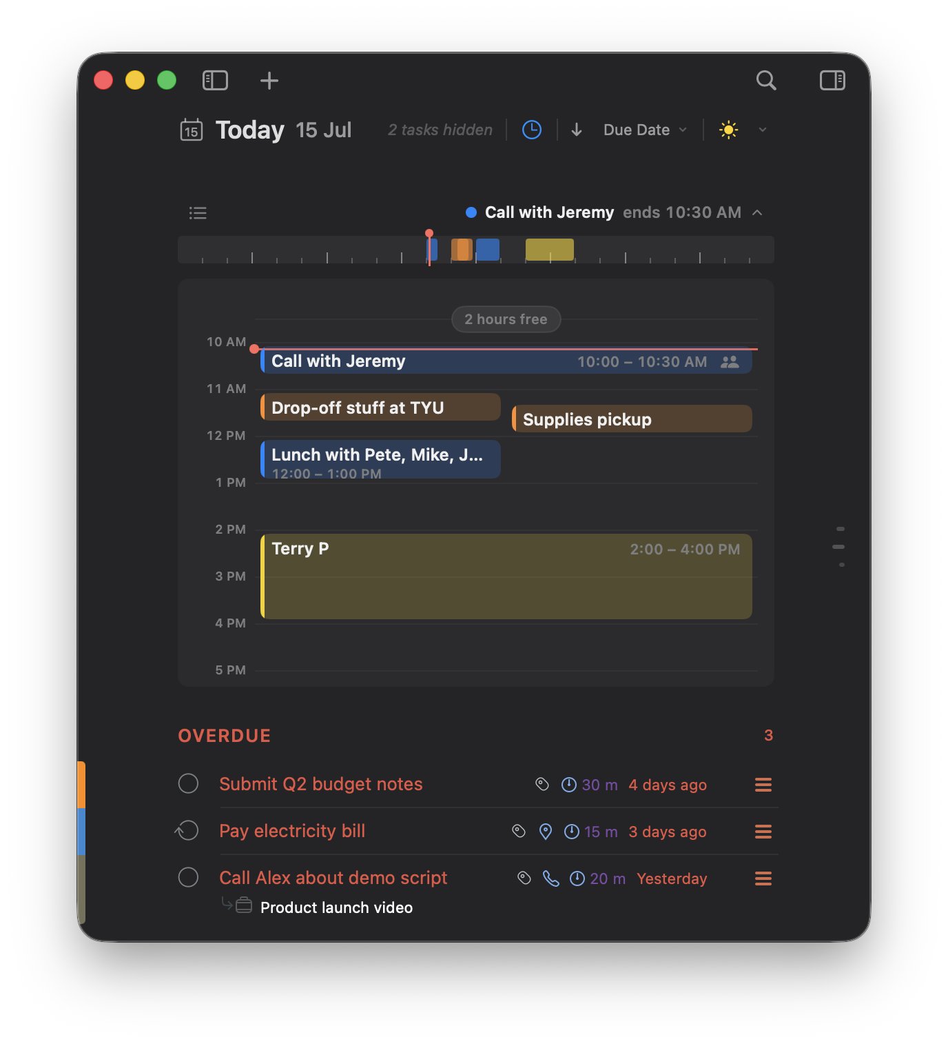 T2Do Schedule view in dark mode